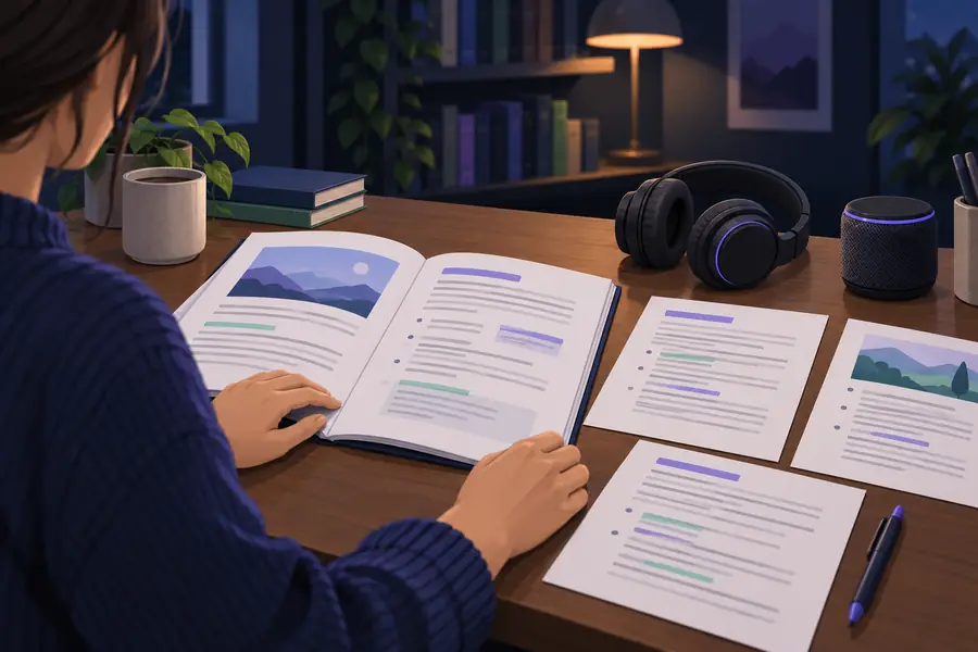 Illustration representing a written passage before a listening review