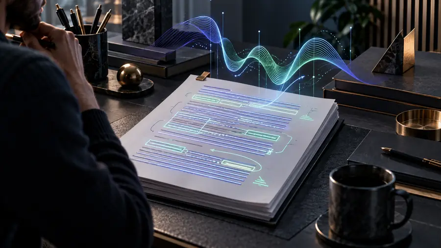 Illustration representing a written passage prepared for speech synthesis
